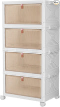 CTSNSLH 4 Tier Plastic Storage Bins with Lid 36QT - Stackable Storage Bins | Organizers and Storage with Wheels, Plastic Storage Cabinet Organization and Storage for Living Room,Office,Dorm