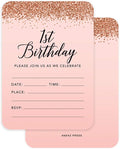Andaz Press Blush Pink and Rose Gold Glitter Elegant Party Collection, 5x7-inch Invitations with Envelopes, 1st Birthday, 24-Pack, Double Sided Printing, Heavy Card Stock, Includes Envelopes