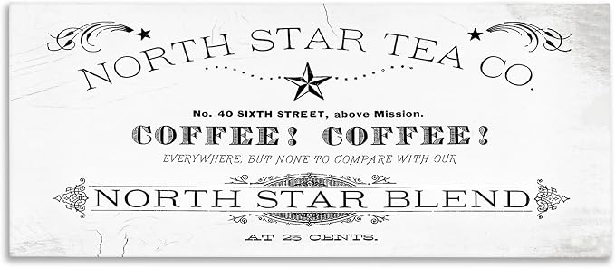 North Star Tea Coffee Vintage Sign, 20 x 48 Inch Canvas Wall Art | Stupell Industries · By Lil' Rue · Ready to hang · Great for kitchen or dining room · Made in USA