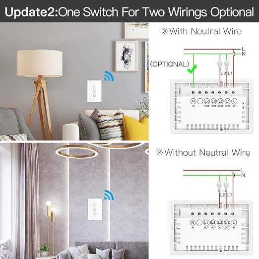 MOES ZigBee Smart Touch Wall Light Switch,Requires Tuya ZigBee Hub,No Neutral Wire/N+L Wiring,No Capacitor,Smart Life Tuya 2/3 Way Remote Control, Work with Alexa Google Home, 2MQTT,4 Gang White