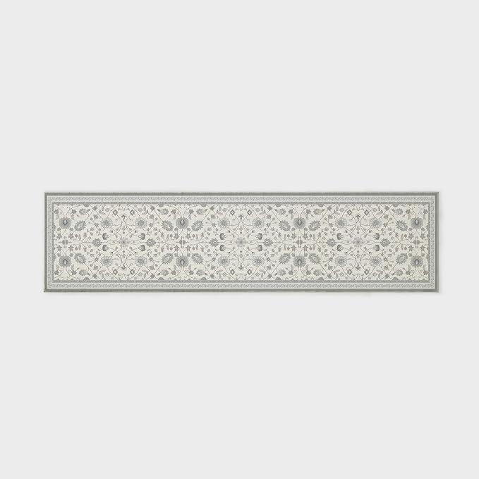 EVERGRACE Hallyway Area Runner Rugs 2x8, Boho Floral Faux Wool Indoor Outdoor Rugs, Washable Rugs for Bedroom Dining Room Living Room Kitchen, Low Pile Floor Mat Carpet for Home Decor, Cool Gray