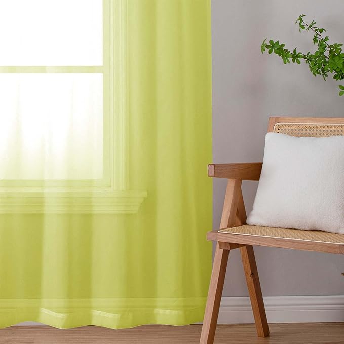 Lecloud Lemon Sheer Curtains 72 Inches Long 2 Panels, Solid Voile Rustic Window Curtains for Bedroom Dining Room, Light Filtering Rod Pockets Living Room Decor Drapes, Each Panel 42" W x 72" L