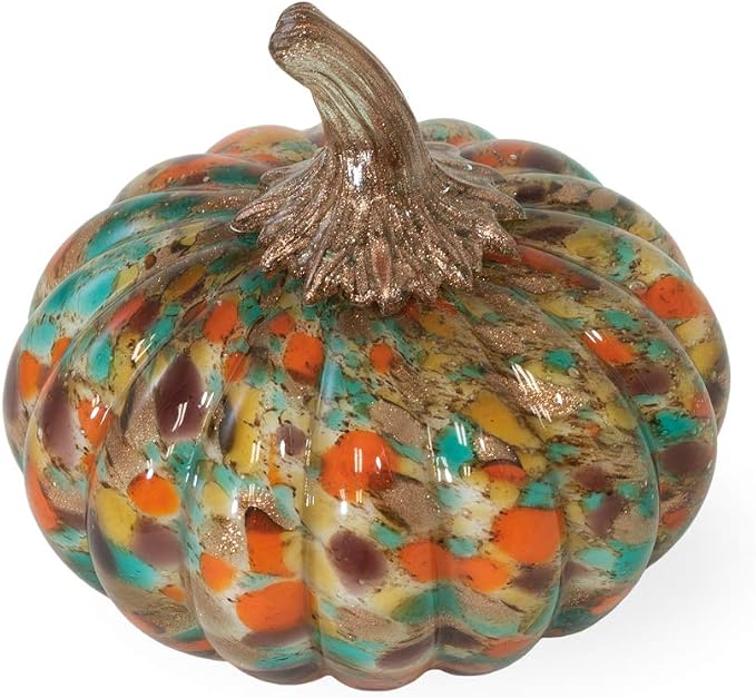 Boston International Handblown Glass Pumpkin Tabletop Décor, 5.25 x 5-Inches, Confetti