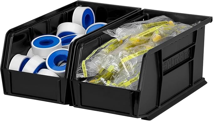 Akro-Mils 30230 AkroBins Plastic Storage Bins, 11"x5"x5", Black, 12-Pack | Space-Saving Stackable Bins for Garage, Pantry, Craft Organization