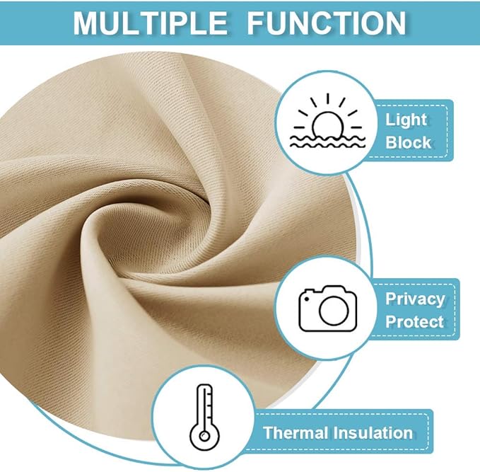 RYB HOME Curtains for Bedroom Living Room 72 inches Long, Thermal Insulated Privacy Rod Pocket Drapes for Nursery Office Home Theater, Width 34 by Length 72, Biscotti Beige, 2 Panels