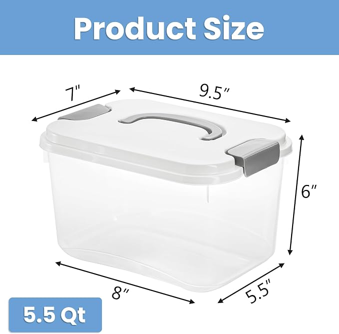 Elsjoy 8 Pack 5.5 Quart Plastic Storage Bins with Lid and Handle, Clear Latch Storage Box Stackable Organizing Bins, Lidded Storage Container for Home, Office