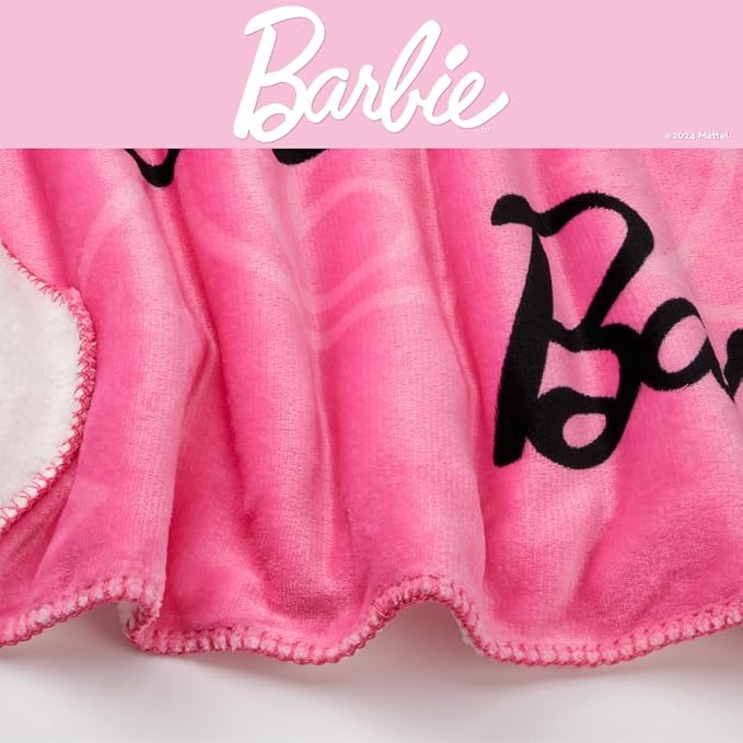 Barbie Kids Bedding Soft Plush Cozy Sherpa Blanket Throw, 46 in x 60 in, (Officially Licensed Product) by Franco