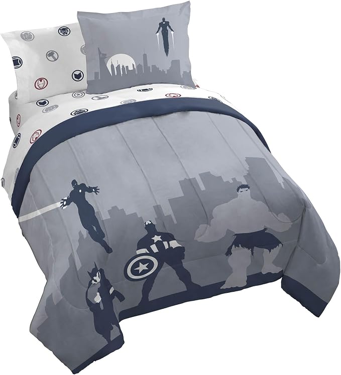 Marvel Avengers Queen Comforter Set 7 Piece Bedding for Boys, Blue | Captain America Iron Man, Bed in a Bag, Comforter Sheets Shams Pillowcases, Soft Microfiber, Machine Washable, Boys Gift