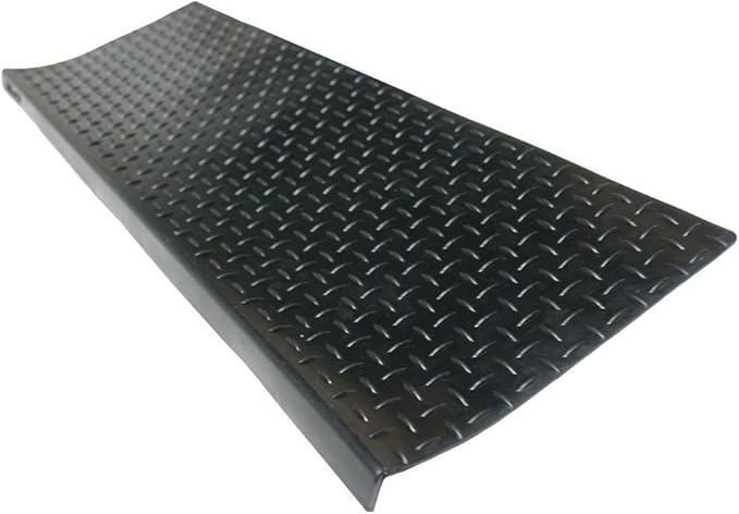Rubber-Cal Diamond-Plate Non-Slip Rubber Tread Stair Mats (6 Pack), Black, 9.75" X 29.75"