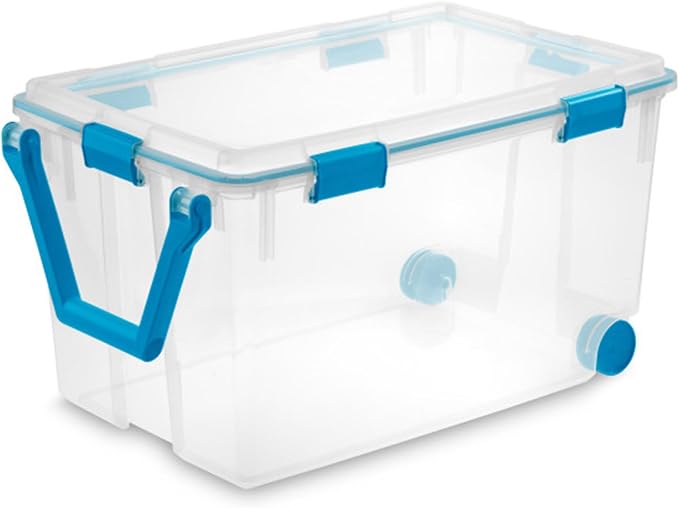 Sterilite Gasket Storage Box with Lids for Home & Office, 120 Quart, 6-Pack | Heavy-Duty, Stackable, and Organizing Containers for Bathroom, Cabinet, Closet, and Garage, Clear and Blue Aquarium Latches