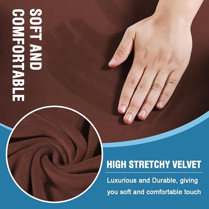 H.VERSAILTEX Sofa Cover 3 Piece T Cushion Sofa Slipcovers Thick Velvet Couch Cover Stretch T Cushion Sofa Covers for 2 Cushion Couch with 2 Individual T Cushion Covers, Burnt Brick
