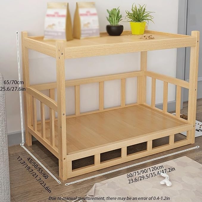 Dog Bed Wood Platform, Elevated Pet Cushion Bed(No Bedding), Dog Bed Frame with Upper Storage Space, Floor Standing Pet Furniture(29.5 X 19.7 X 25.6IN)