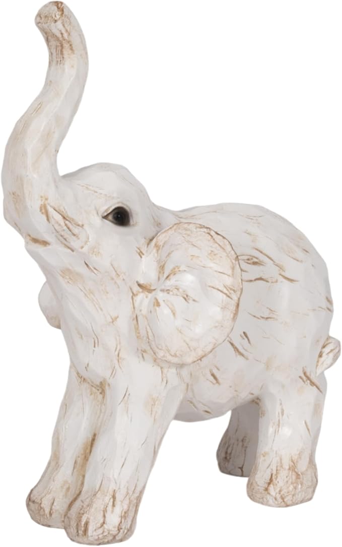 Sagebrook Home Resin Elephant Figurine - Handcrafted Polyresin Home Decor Statue - Rustic Casual Style for Living Room, Bedroom, Office - Elegant Accent Sculpture - 11" White