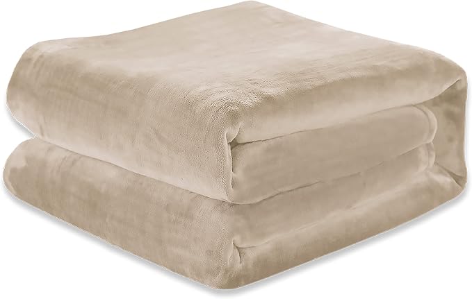 Elegant Comfort Luxury Velvety Feel Blanket, All-Season Lightweight Blanket, Ultra Plush, Soft, Cozy-Fuzzy Flannel Fleece for Couch, Sofa, Bed, Travel, Solid Design, King/California King, Cream-Beige
