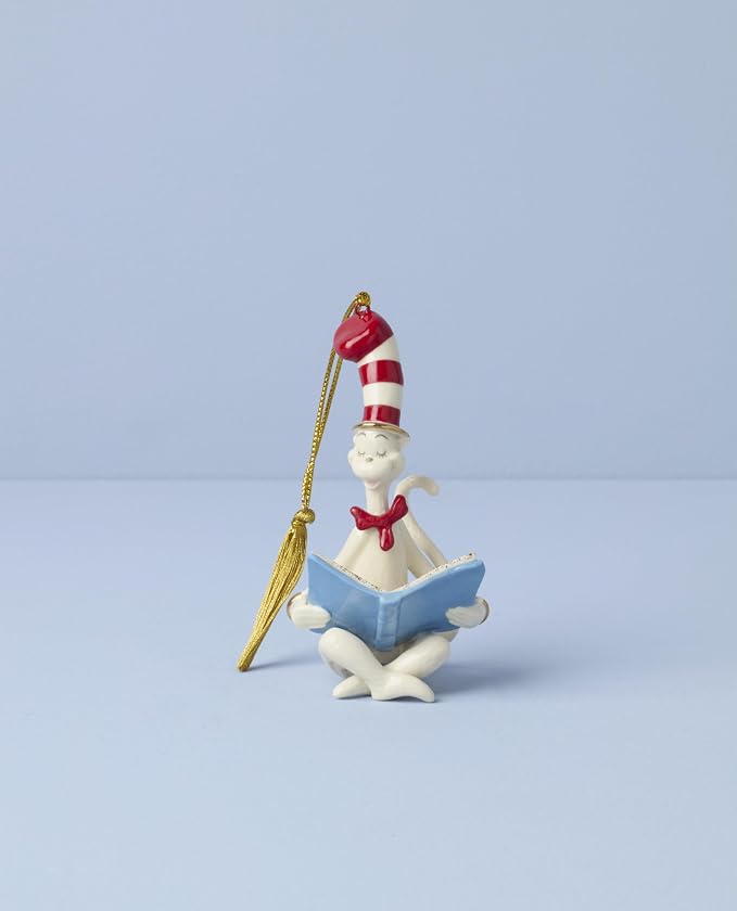 Lenox Dr. Seuss Cat in the Hat Christmas Hanging Ornament | porcelain with gold cord for hanging | collectible gift for dr. seuss fans | 4 inch, gift for women, holiday decor