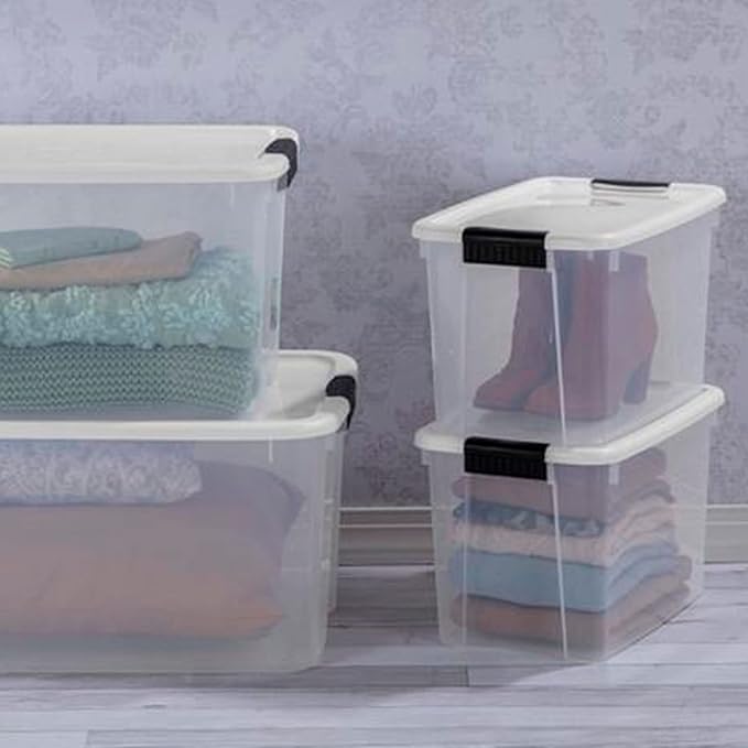Sterilite Ultra Latch Box with Lids for Home and Office, 30 Quart, 24-Pack | Heavy-Duty and Stackable Plastic Containers with Latches for Closet, Cabinet, Bedroom, Bathroom and Dorm Room Organization