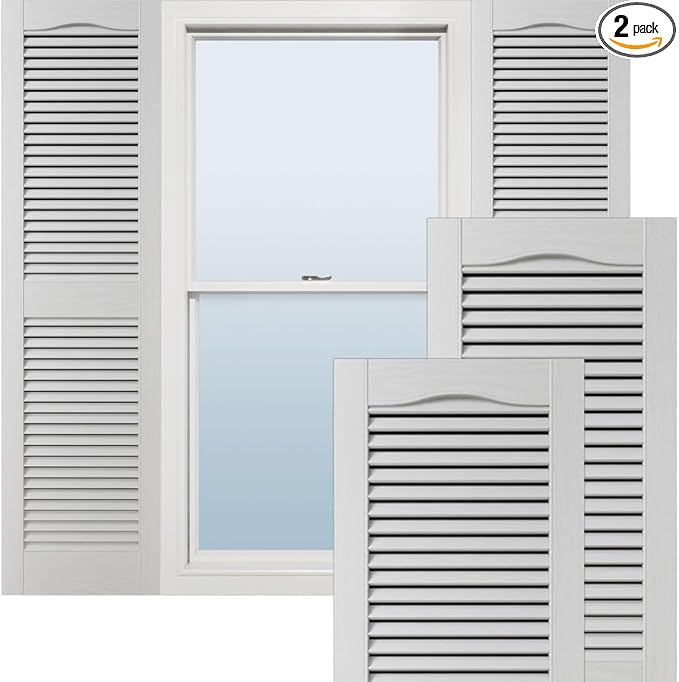 Ekena Millwork Lifetime Vinyl LL1S12X02500WH Standard Cathedral Top Center Mullion, Open Louver Vinyl Shutters, w/Installation Shutter-Lok's & Matching Screws (Per Pair), 12"W x 25"H, White