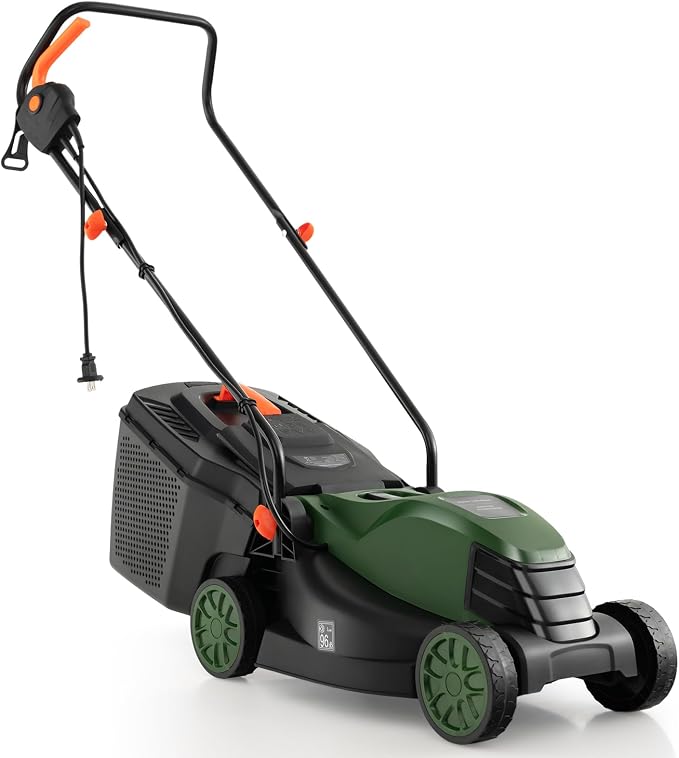 DORTALA Lawn Mower, Corded 14" Electric Push Mower, 3-Position Cutting Height Adjustment, 9.3 Gal Grass Collection Box, 12 AMP Motor, 1500W, Lightweight Walk-Behind Mower for Small Medium Yard (Green)