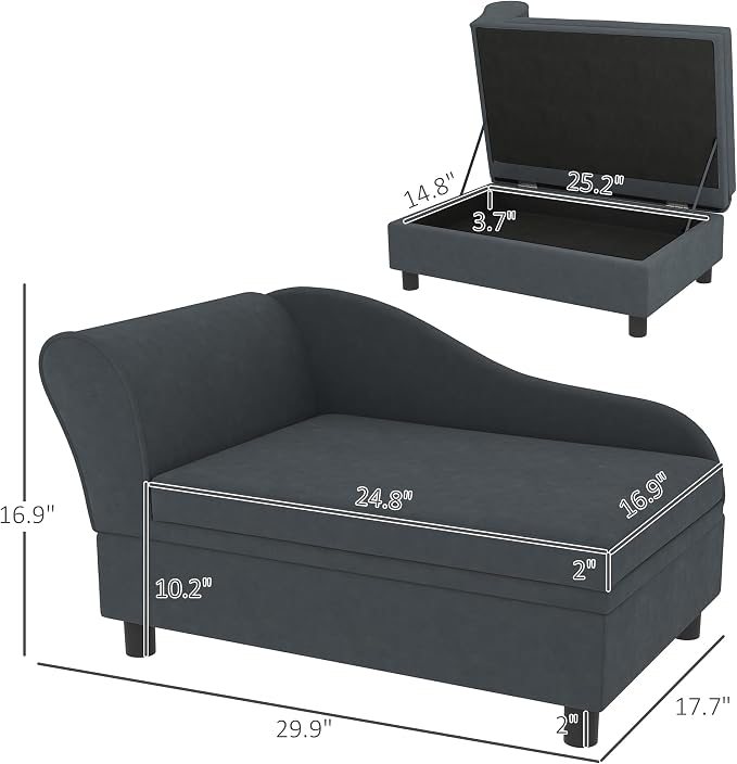PawHut Luxury Fancy Dog Couch with Hidden Storage, Small Dog Sofa Bed with 2" Soft Foam, Modern Pet Furniture for Puppies & Little Breeds, Dark Gray