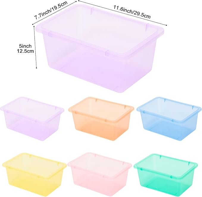 Zonon 12 Pcs Plastic Cubby Storage Bin Back to School Classroom Cubby Organization Storage Container with 1 Pack Self Adhesive Label for Office School Library(Clear Macaron Color,11.61 x 7.68 x 4.92)