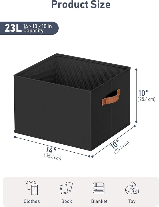 8 Pack Large Closet Storage Baskets Bins for Shelves, Collapsible Fabric Closet Organizers and Storage with Polyester Handles, Decorative Baskets for Organizing Clothes, Towels, Linen Closet 14"x10"