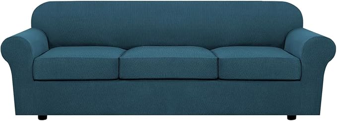 H.VERSAILTEX 4 Piece Stretch Sofa Covers for 3 Cushion Couch Covers for Living Room Furniture Slipcovers (Base Cover Plus 3 Seat Cushion Covers) Upgraded Thicker Jacquard Fabric (XL Sofa, Deep Teal)