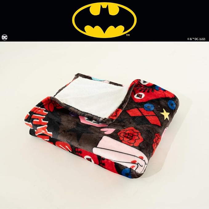 Batman DC Comics Joker & Harley Quinn Halloween Bedding Super Soft Cozy Plush Throw, 46 in x 60 in, (Officially Licensed Product) by Franco