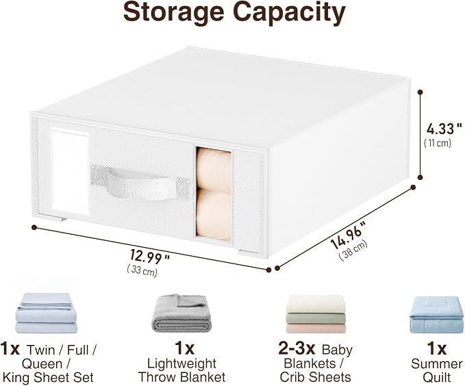 DIMJ Bed Sheet Organizers and Storage 8 Pack - Foldable Sheet Holder, Linen Closet Organizer Box for Sheets Set, Bedding, Blankets, Towel (King & Queen Size)
