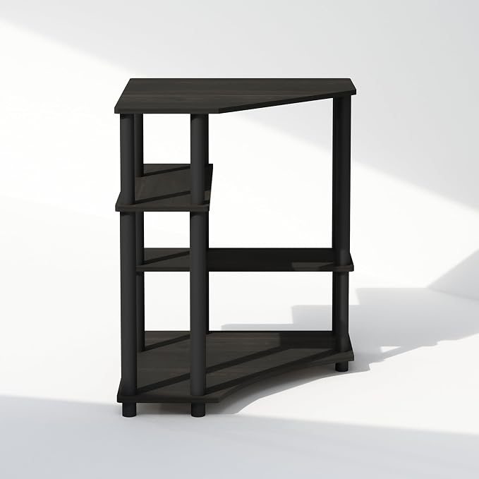 Furinno Turn-N-Tube Storage Shelves, 4-Tier Corner Shelf, Toolless Assembly Display Rack, Corner Bookshelf for Small Space, for Organization and Storage, Living Room, Home Office, Espresso