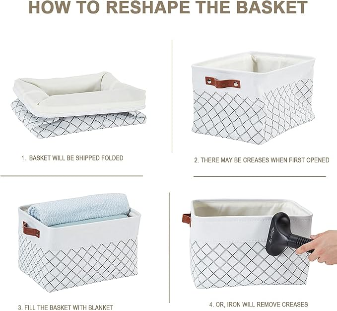 DECOMOMO Storage Bins, Fabric Storage Baskets for Shelves | 3 Pack Linen Closet Organizers for Toys and Nursery (Large, Checkered White)