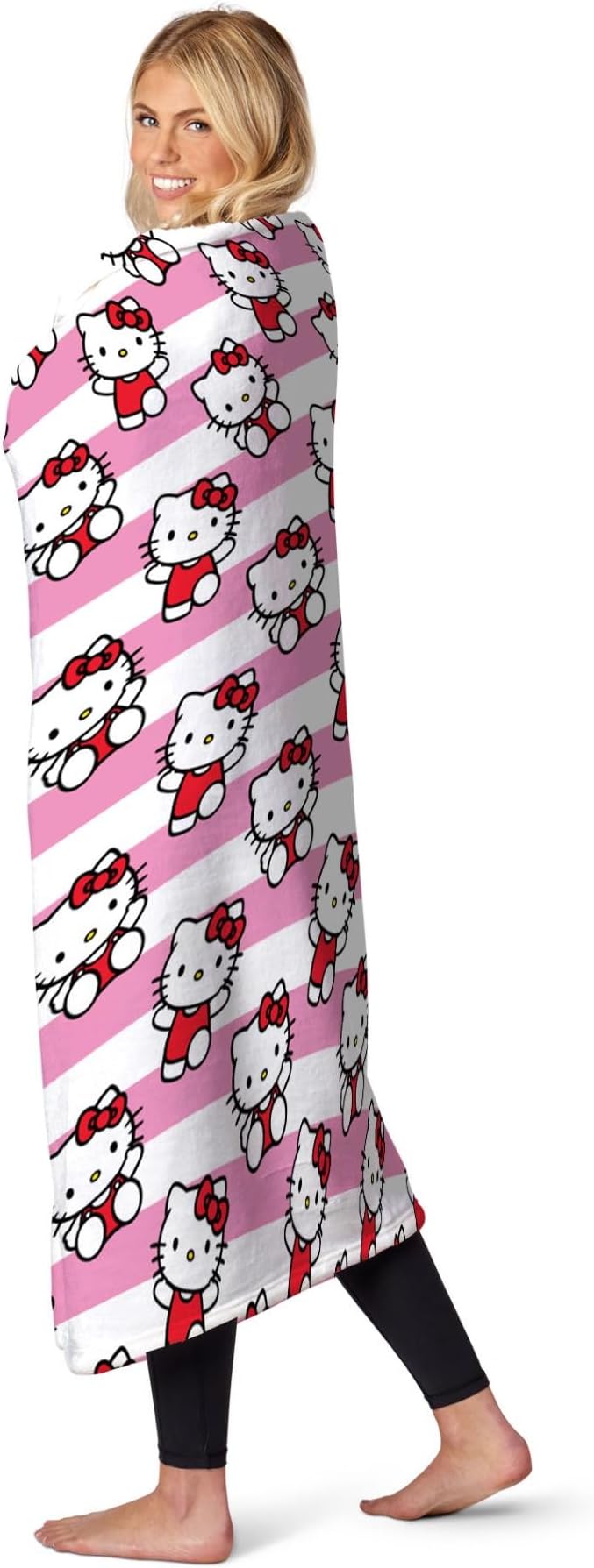 Northwest Hello Kitty Silk Touch Throw Blanket, Soft, 50 x 70 Inches, Bow and Stripes Design