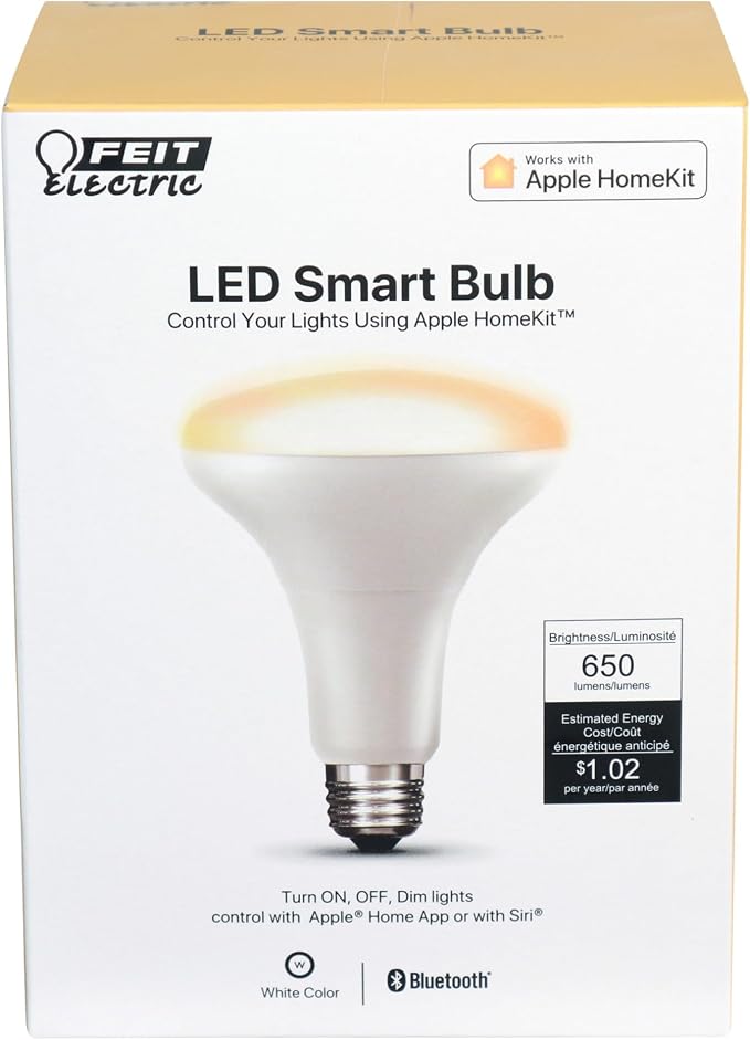 Feit Electric Smart BR30 LED Light Bulb, Works with Apple HomeKit, Bluetooth Setup, Dimmable, Voice Control, Apple Home App Compatible, Scheduling & Automation, Indoor Flood Light Bulb, BR30/SW/HK
