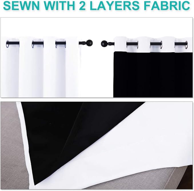 NICETOWN Pure White 100% Blackout Lined Curtains, 1 Pair, 37" Width x 60" Length Each Panel, 2 Thick Layers Narrow Wide Window Treatment Panels Thermal Insulated Drapes for Kitchen Small Window