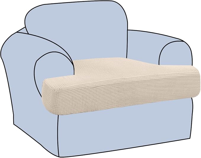 H.VERSAILTEX Stretch T Cushion Chair Sofa Slipcover T Cushion Covers for Living Room Armchair Couch Cover T Cushion Slipcover Seat Cover with Elastic Bands Thicker Jacquard Fabric, Natural