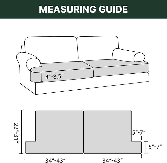 H.VERSAILTEX Stretch 2 Piece T Cushion Sofa Slipcovers Individually Sofa Cushion Covers for 2 Cushion Couch Sofa Seat Cushion Covers with Elastic Bands Featuring Thicker Jacquard Fabric, Sand
