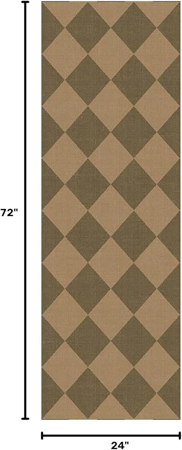 Lessymo Checkered Runner Rug 2x6 for Hallway, Washable Kitchen Non-Slip | Easy Jute Entryway Rug, Farmhouse Indoor Carpet Outdoor Rugs for Patio Backyard Porch, Kid Pet Friendly, Diamond Brown/Beige