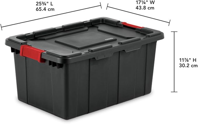 Sterilite Industrial Storage Tote with Lids for Garage, 15 Gallon, 18-Pack | Heavy-Duty and Stackable Utility Box Containers for Home, Office, and Basement Organization, Black/Yellow