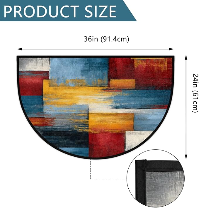 Abstract Half Round Doormat Semi Circle Rug Half Moon Rug Entryway Mat | Colorful Abstract Washable Non Slip Outdoor Floor Rug Kitchen Mat for Indoor Outdoor Bathroom Fireplace Bath Decor