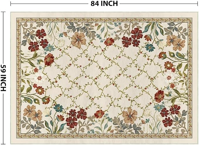 Artoid Mode Rustic Check Flower Spring Area Rug, Summer Home Decor Low-Profile Non-Slip Washable Large Rug for Living Room Bedroom Farmhouse Dining Room Kids Playroom 5x7 Feet