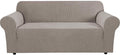H.VERSAILTEX Stretch Sofa Covers for 3 Cushion Couch Slip Covers for Sofas/Couches Feature Thick Checked Jacquard Fabric with Elastic Bottom, Sofa Large - Taupe