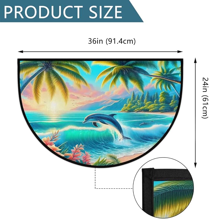 Palm Tree Half Round Rug Half Moon Door Mat Half Circle Rugs | Summer Animal Washable Non-Slip Semi Circle Rug Welcome Half Round Door Mat Indoor Entrance Kitchen Bedroom Living Room Decor