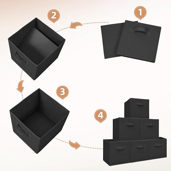 STORAGE MANIAC Storage Cubes, 11 Inch Collapsible Storage Bins with Handles, 10 Pack Fabric Foldable Bins for Organization, Durable Storage Bins for Closet, Shelves, Offices, Toys, 10-Pack Black