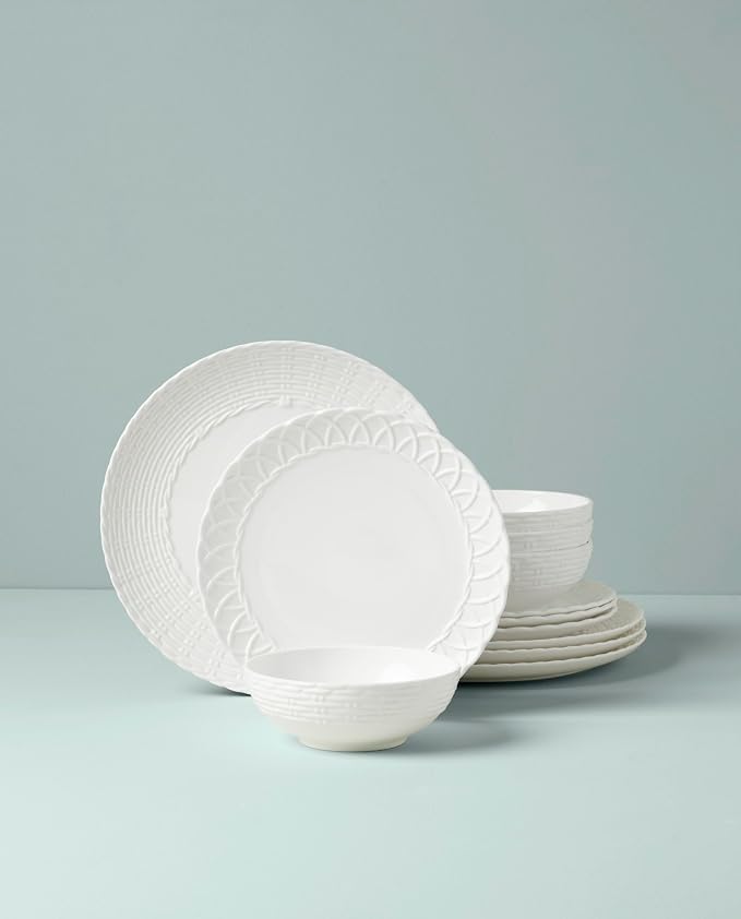 Lenox Wicker Creek 12-Piece Dinnerware Set, 14.29,White