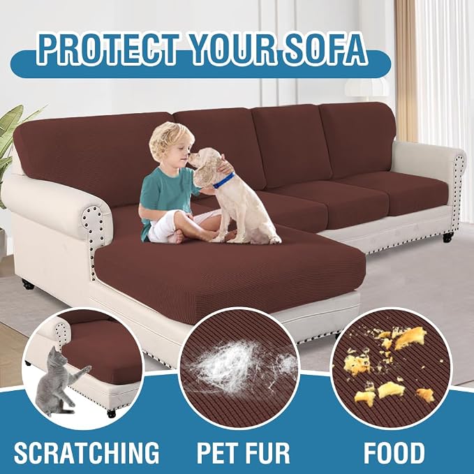 H.VERSAILTEX Sectional Couch Covers 4 Pieces Sofa Seat Cushion Covers L Shape Separate Cushion Couch Chaise Cover for Both Left/Right Sectional Couch (Seat Only: 1 Chaise + 3 Sofa, Burnt Brick)
