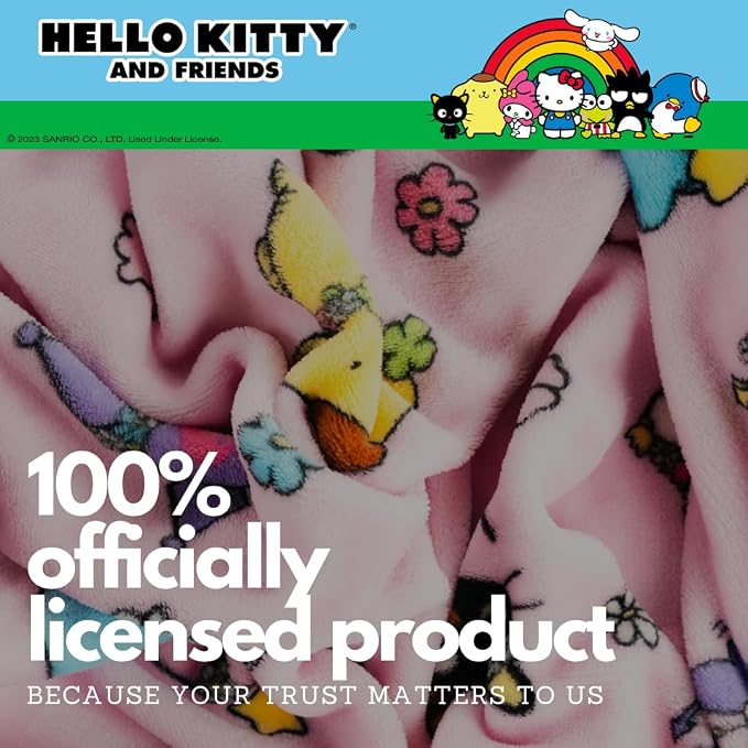 Sanrio Hello Kitty & Friends Cozy Blanket 62 in x 90 in – Soft Fluffy Plush Throw for Couch Or Bed, Collectible Gift (100% Officially Licensed Product) by Franco Collectibles®