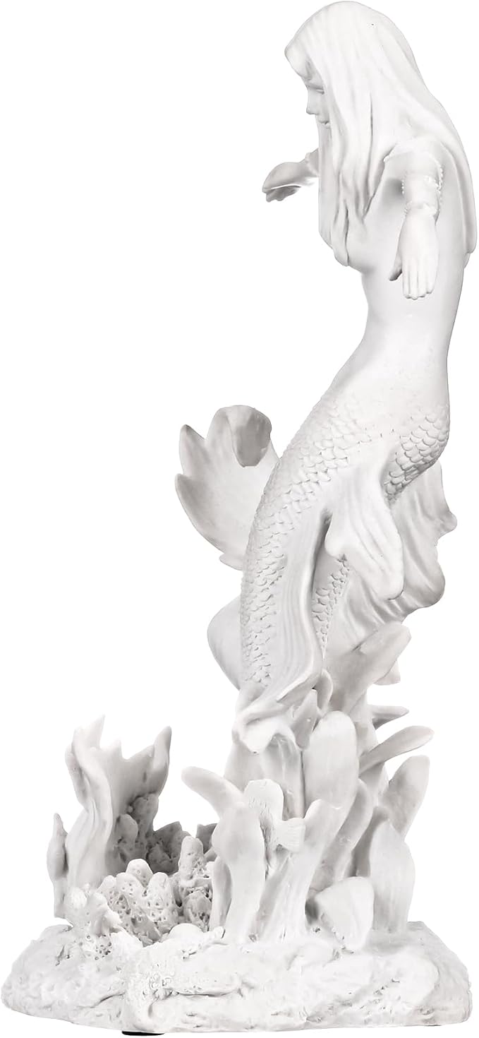 Design Toscano Oceans Queen Mermaid Figurine Statue, 9 Inch, Bonded Marble Polyresin, White