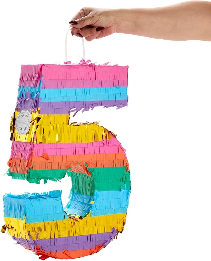BLUE PANDA Rainbow Number 5 Pinata - Small, Multicolored, 12 x 16.5 x 3 In - Pinata for Kids Birthday Party & Fiesta Decoration