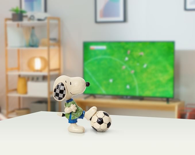 Enesco Peanuts by Jim Shore Snoopy Playing Soccer Miniature Figurine, 3.25 Inch, Multicolor