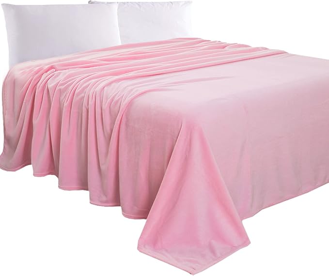 Elegant Comfort Luxury Velvety Feel Blanket, All-Season Lightweight Blanket, Ultra Plush, Soft, Cozy-Fuzzy Flannel Fleece for Couch, Sofa, Bed, Travel, Solid Design, Full/Queen, Light Pink