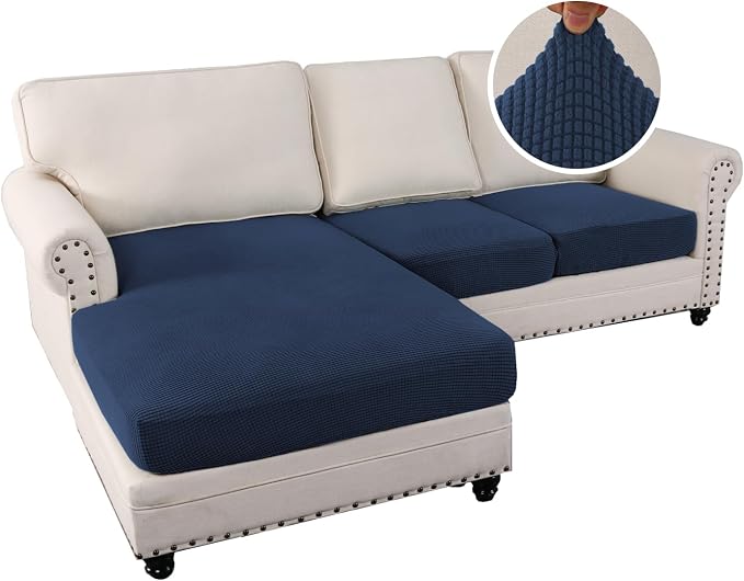 H.VERSAILTEX Sectional Couch Covers 3 Pieces Sofa Seat Cushion Covers L Shape Separate Cushion Couch Chaise Cover for Both Left/Right Sectional Couch (Seat Only: 1 Chaise + 2 Sofa, Navy)